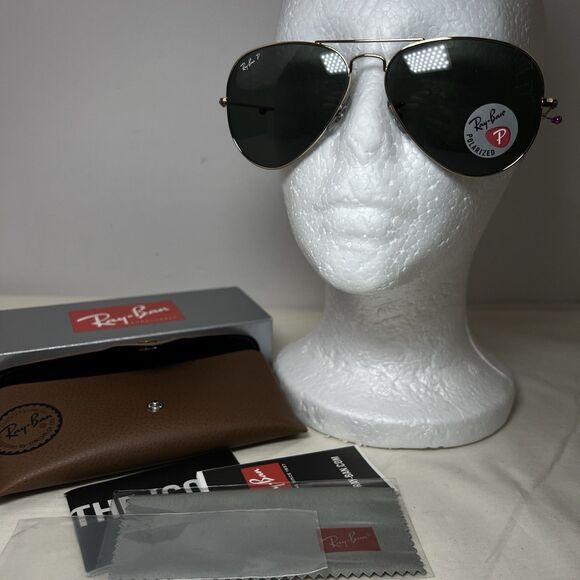 Ray Ban Sunglasses Aviator Large RB3025 001/58 Arista Gold GREEN POLARIZED 58mm - Picture 1 of 9